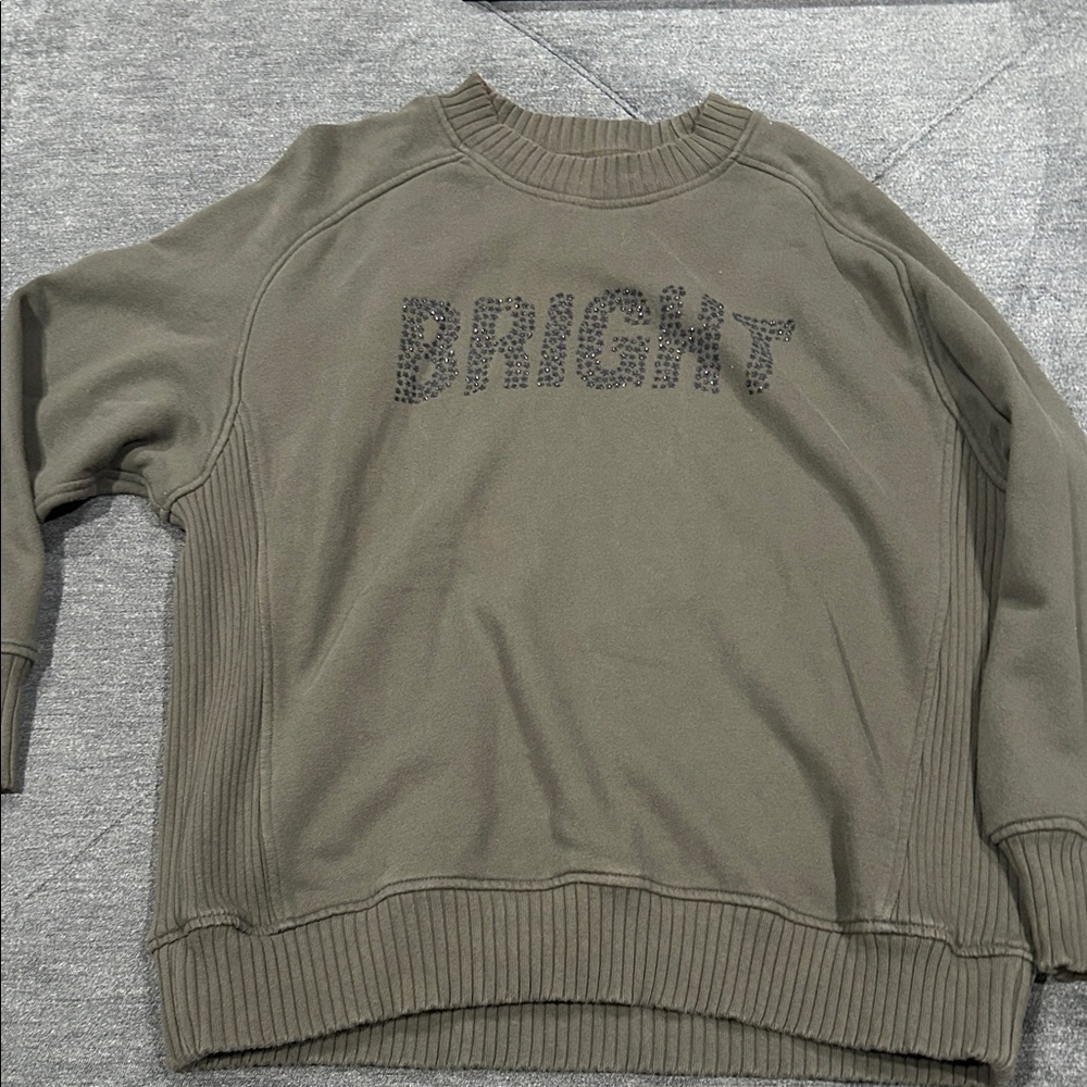 Aerie. Olive Green 'BRIGHT' Embellished Sweatshirt